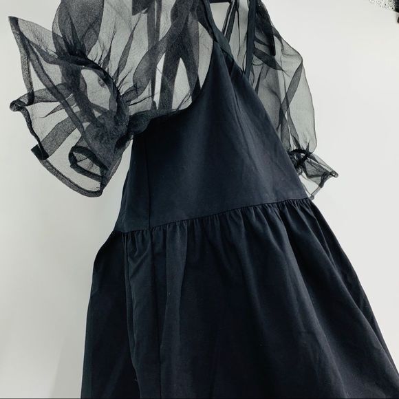 Topshop Babydoll Pouf sleeve peplum blouse black 2P Square Neck Top 8989 - Picture 5 of 12